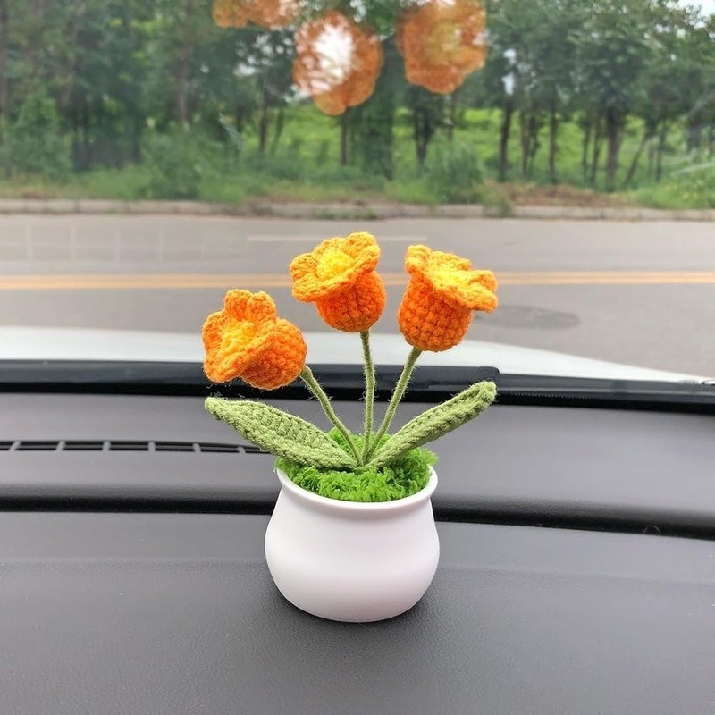 Crocheted Potted Flower Realistic Home Decor Perfect Gift All Occasions New