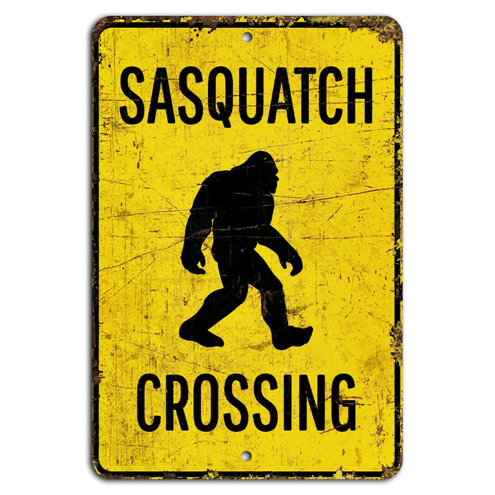 Bigfoot Warning Sign BanginPrints Aluminum Outdoor Rustic Decor 8×12