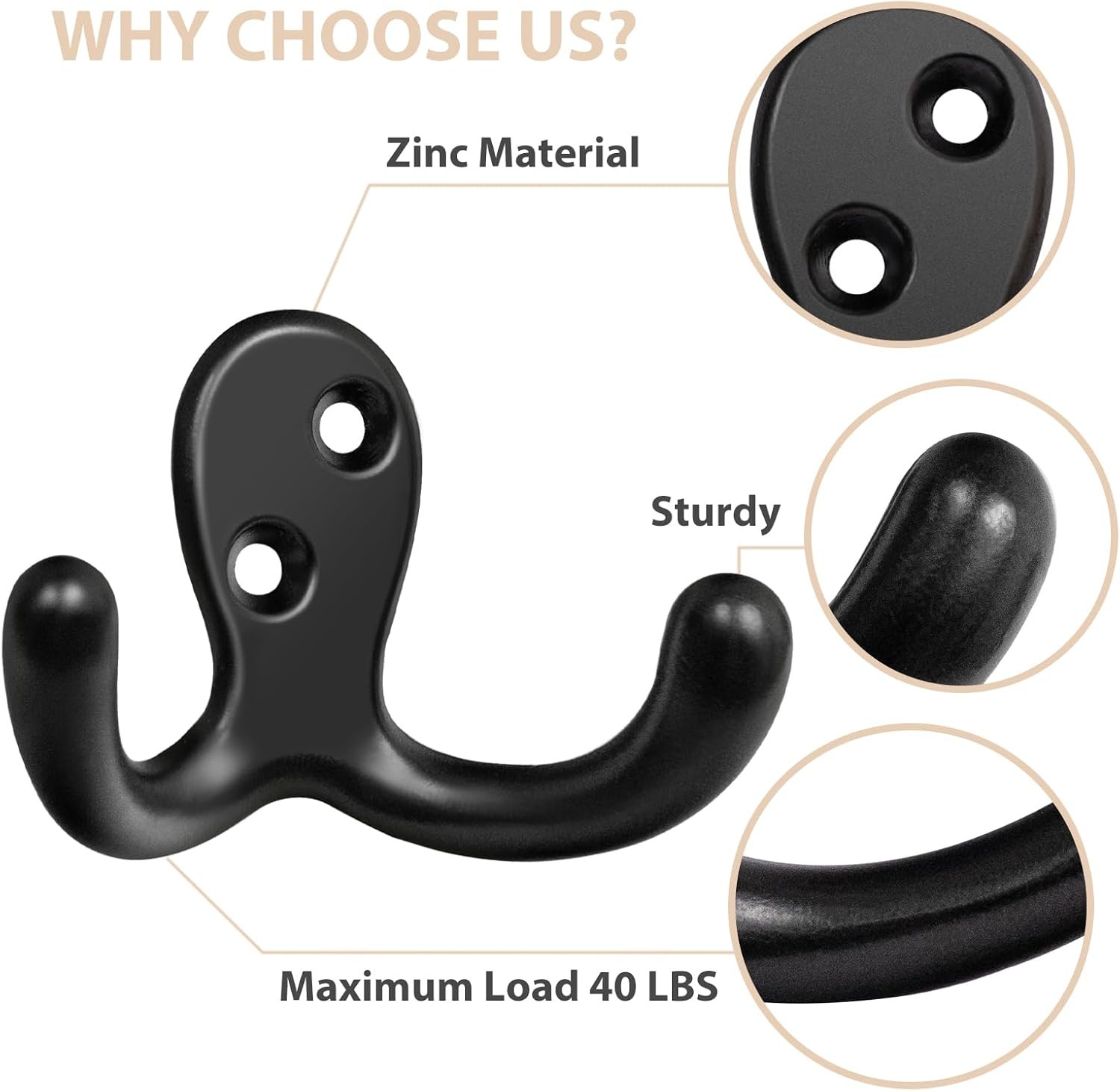 14 Pack Coat Hooks, Heavy Duty Double Prong Coat Hooks Wall Mounted with 28