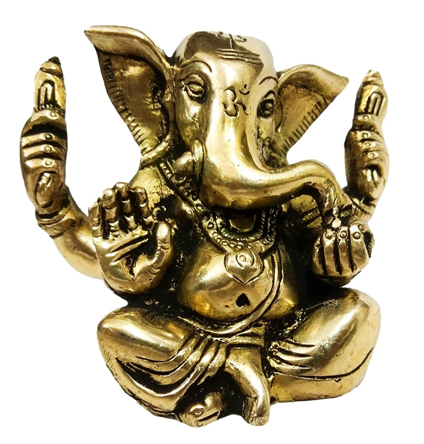 Handmade Ganesha Idol Brass Vamamukhi Ganesh Antique Gold Finish 8 Cm