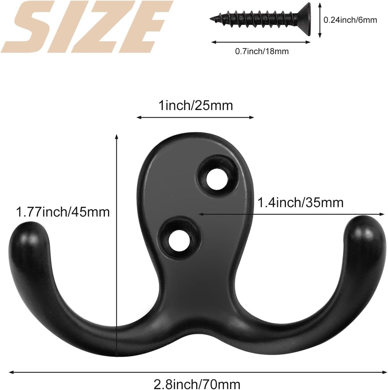 14 Pack Coat Hooks, Heavy Duty Double Prong Coat Hooks Wall Mounted with 28