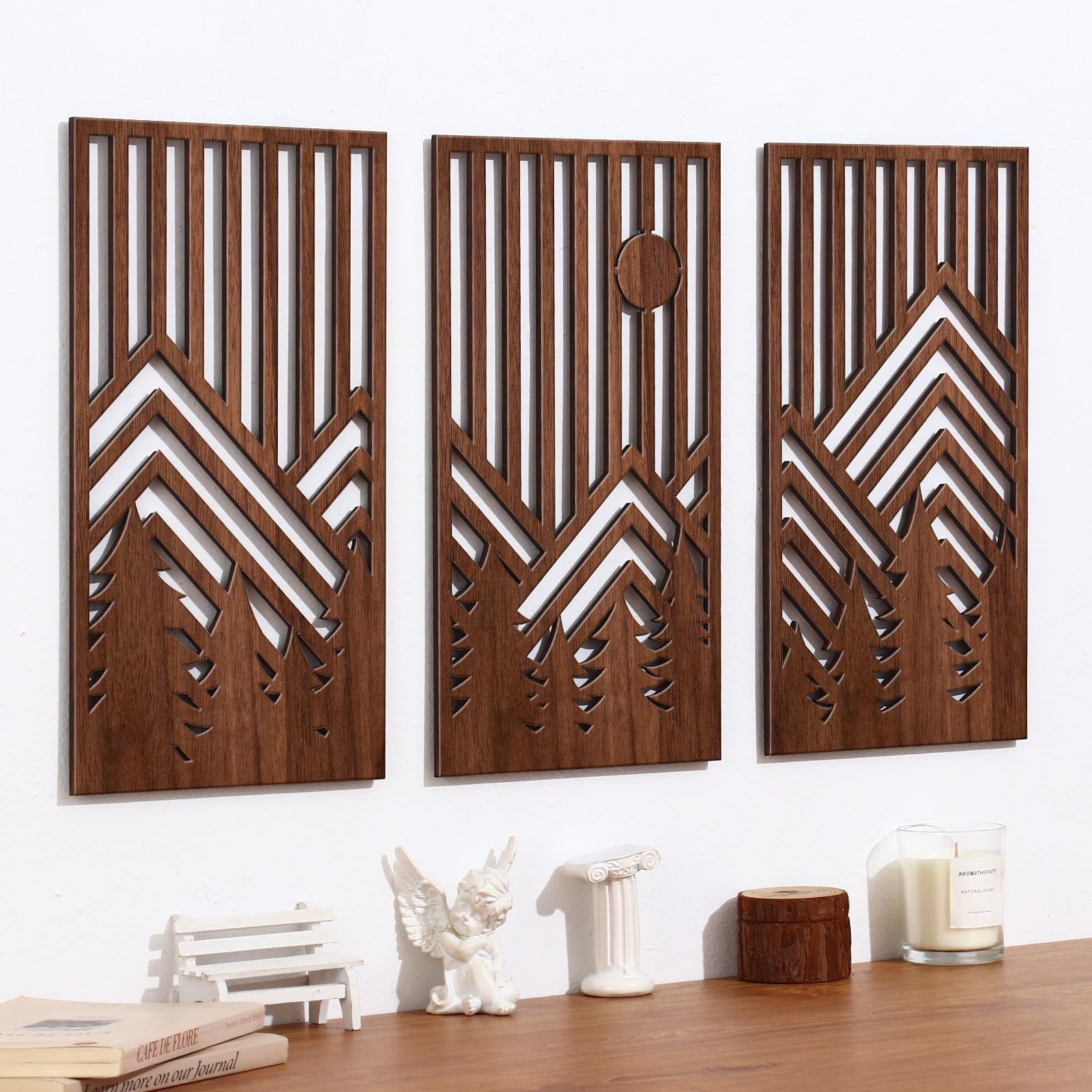 3 Piece Wood Large Mountain Wall Decor Art for Living Room, Bedroom, Office M…