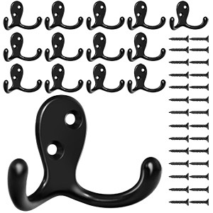 14 Pack Coat Hooks, Heavy Duty Double Prong Coat Hooks Wall Mounted with 28
