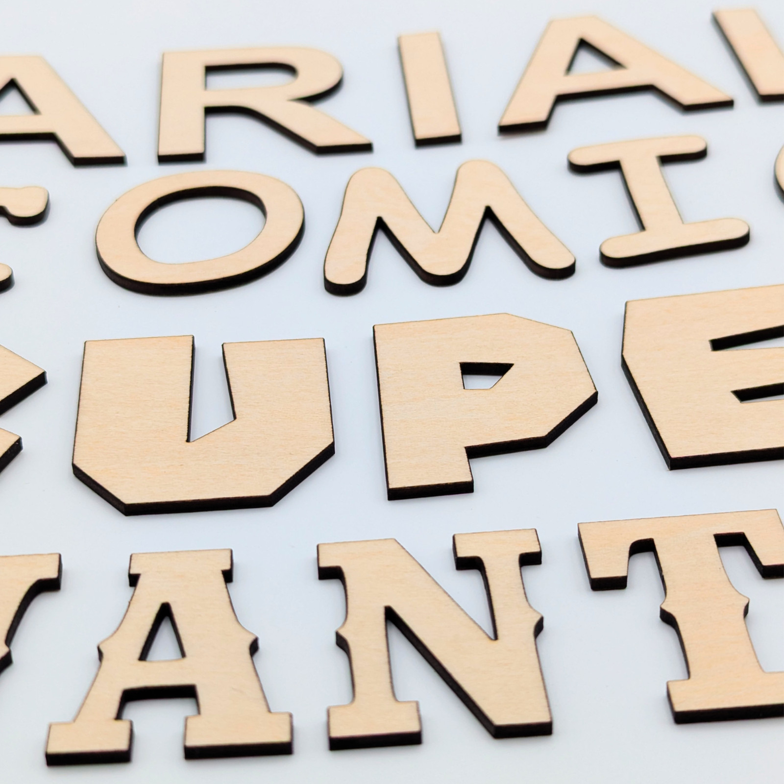 Comic Sans Font Wood Letters Numbers Cutout Unfinished Laser Cut 3mm Craft 14″