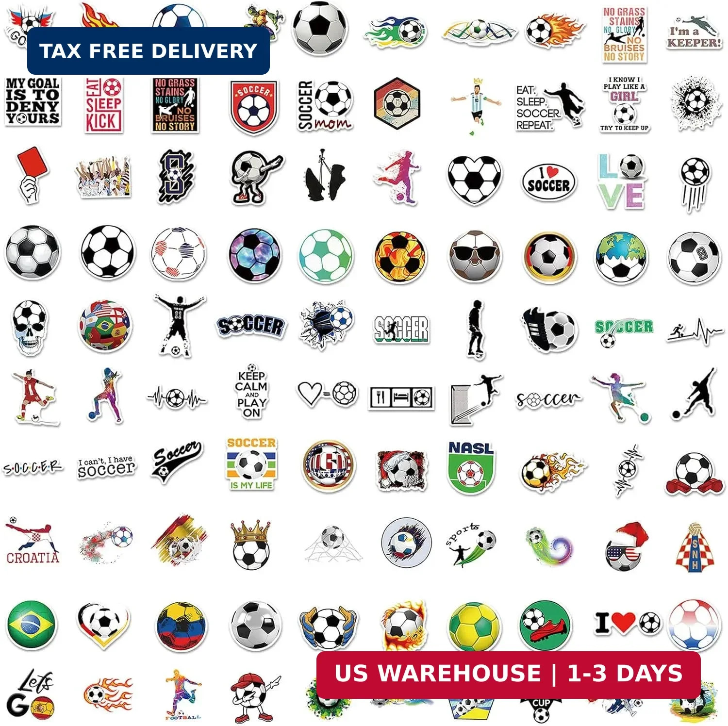 100PCS Soccer Stickers for Boys Girls Kids Teens, Vinyl Waterproof Soccer Sticke