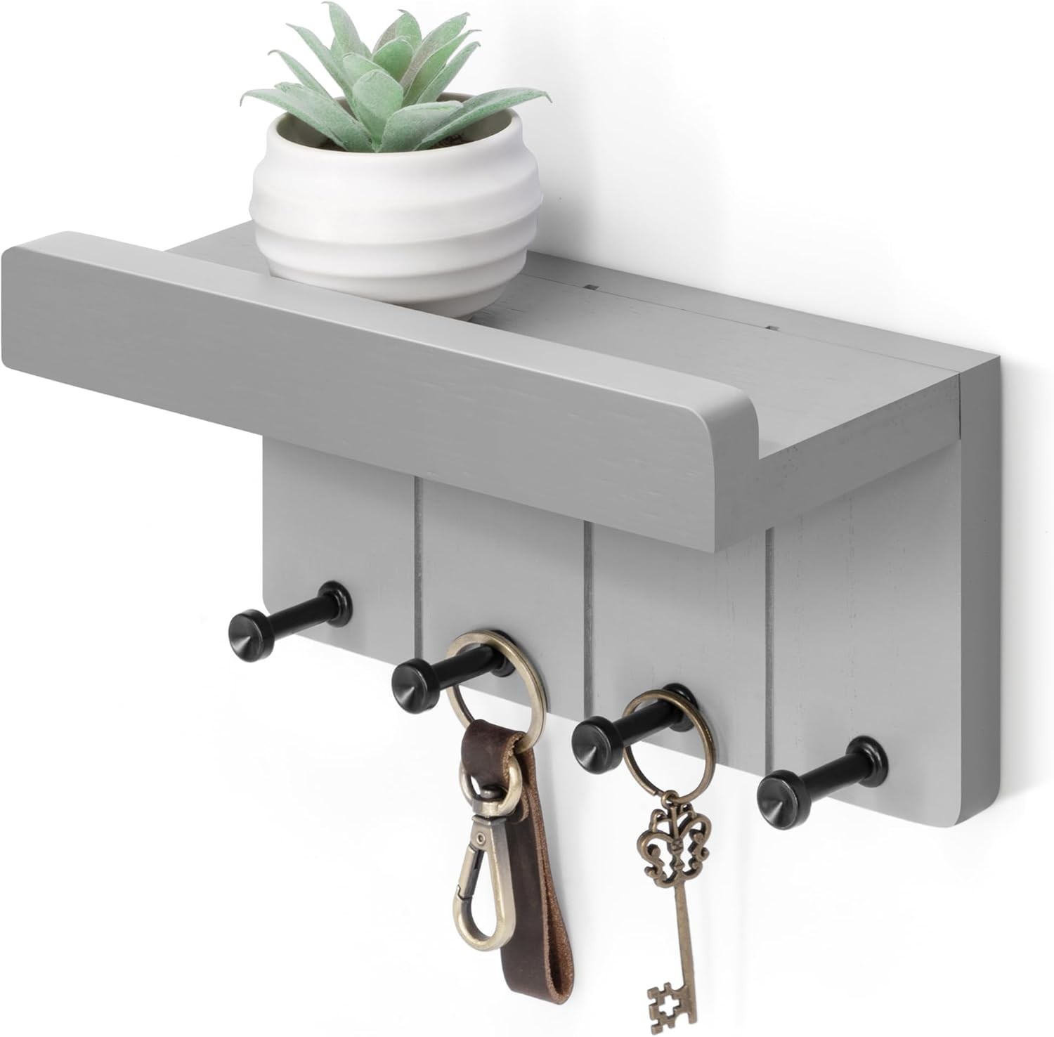 8 in Small Key Holder Wall Mount for Wall with Shelf &4 Sturdy Hooks Decorative