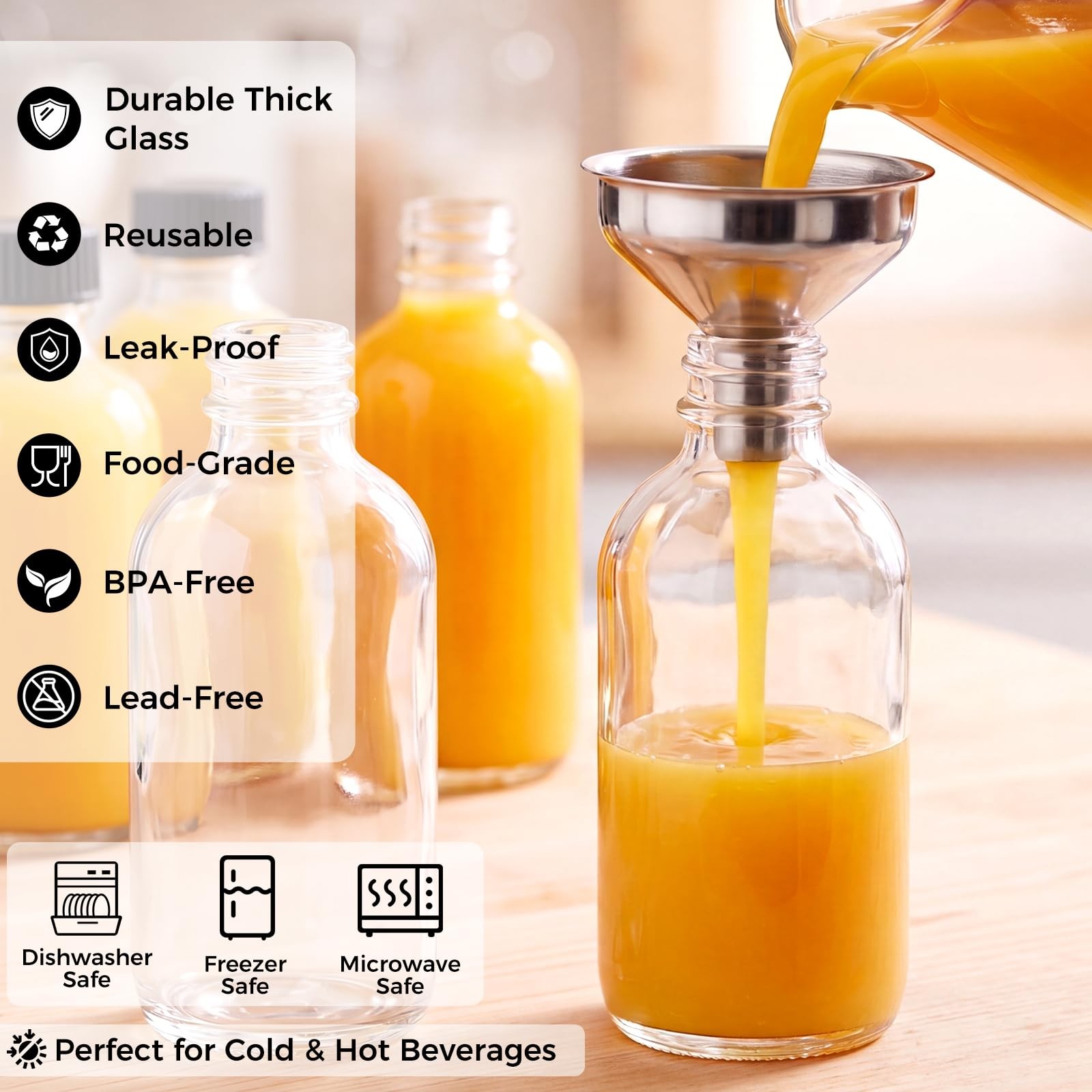 AOZITA 12 Pack, 2 oz Small Clear Glass Bottles w/Lid & 3 Funnels – 60ml