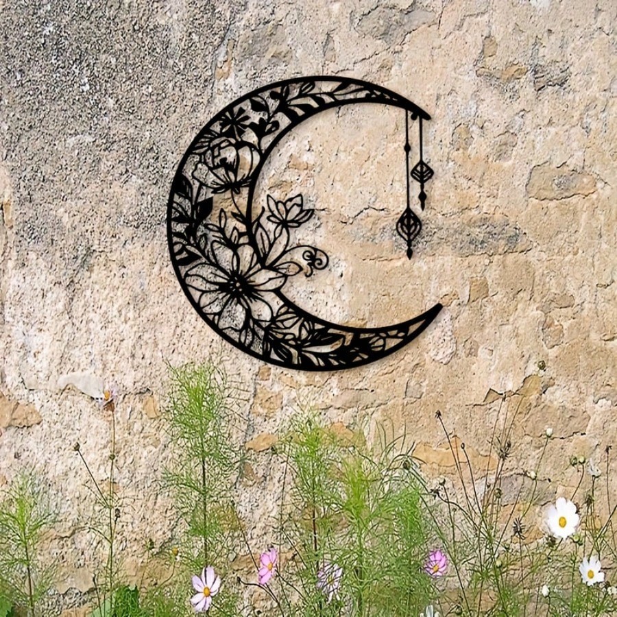 Retro Moon Flower Wall Art – Metal Sky Decor for Home, Halloween Christmas Gift