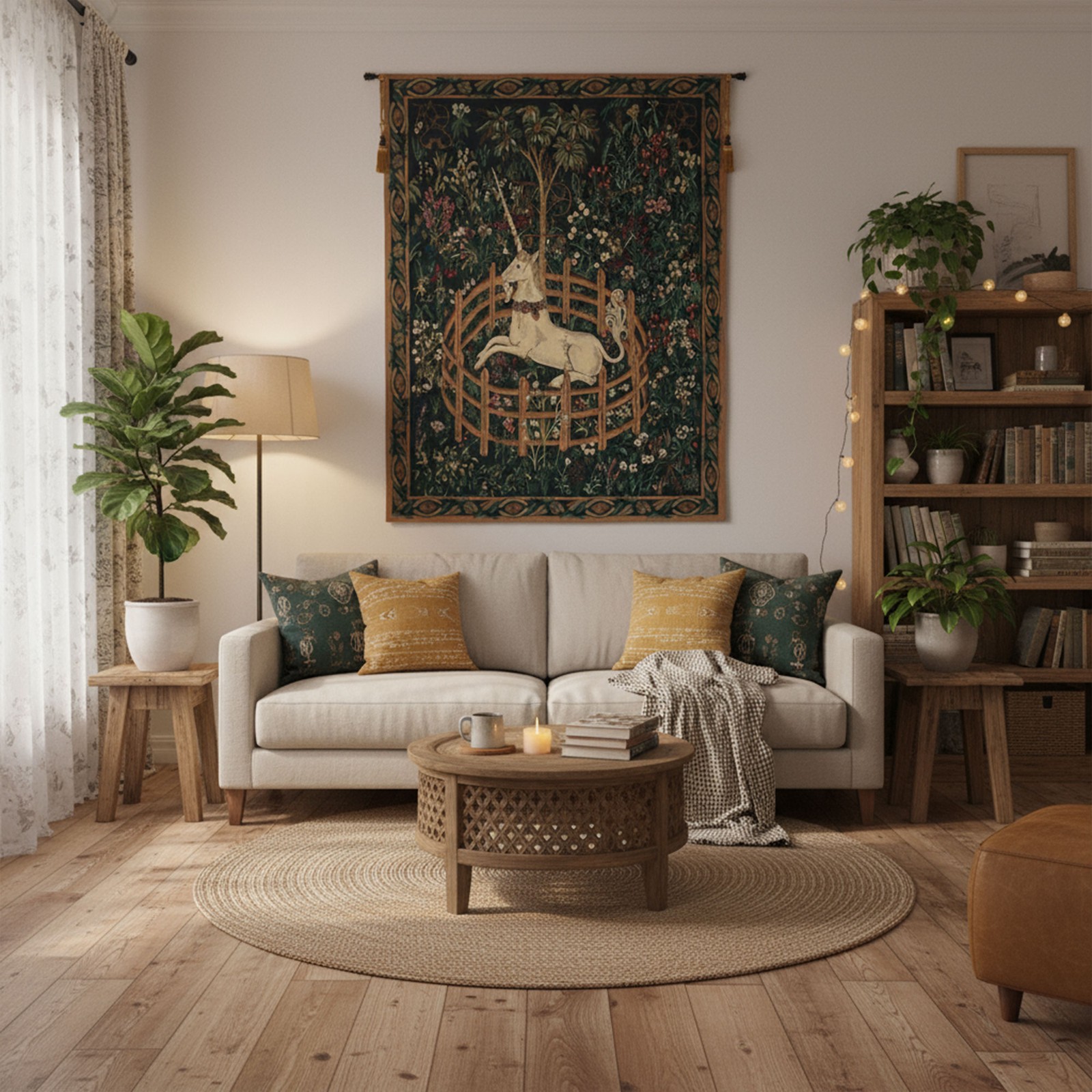 Unicorn In Captivity (With Border) Belgian Woven Tapestry Wall Art Hanging