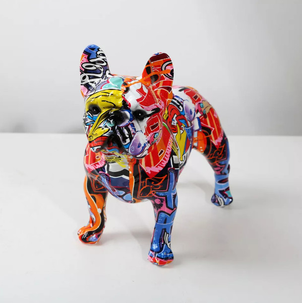 Pop Art French Bulldog, Graffiti Style Resin Statue Decoration Pop Art Hydro Dip