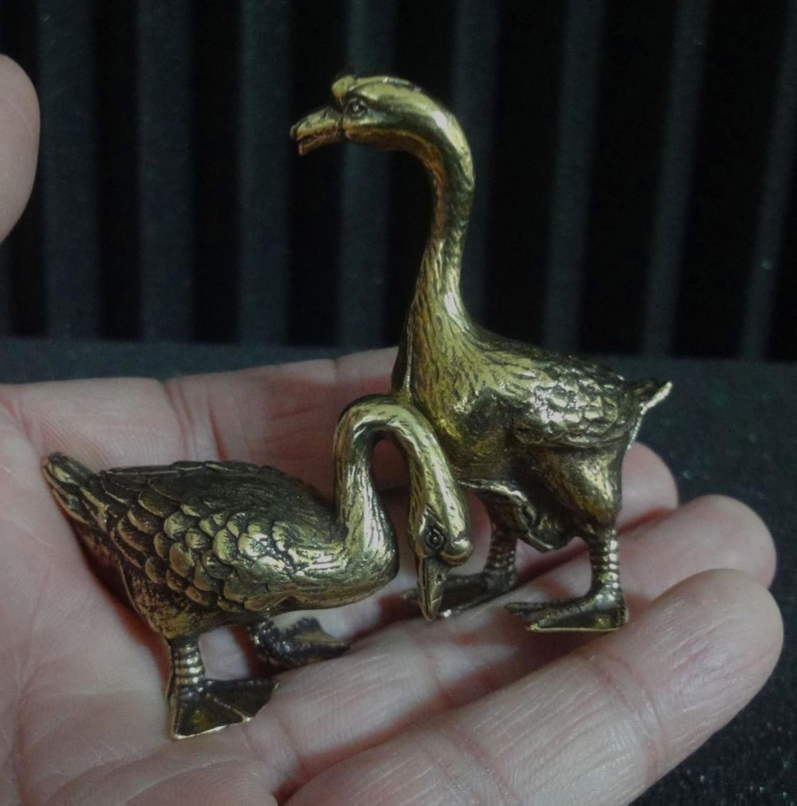 Pair of Vintage Style Solid Brass Copper Couple Gooses Animals Statues Sculpture