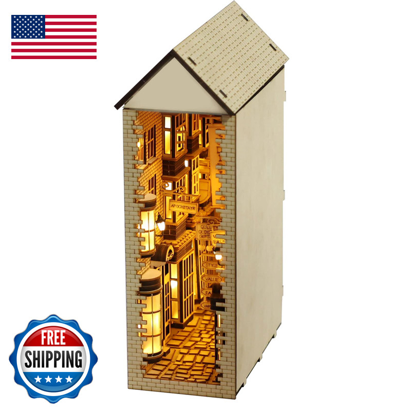 Suruim Led Book Nook Kit For Adults – Decorative Bookend Stand-3D Wooden Puzzle