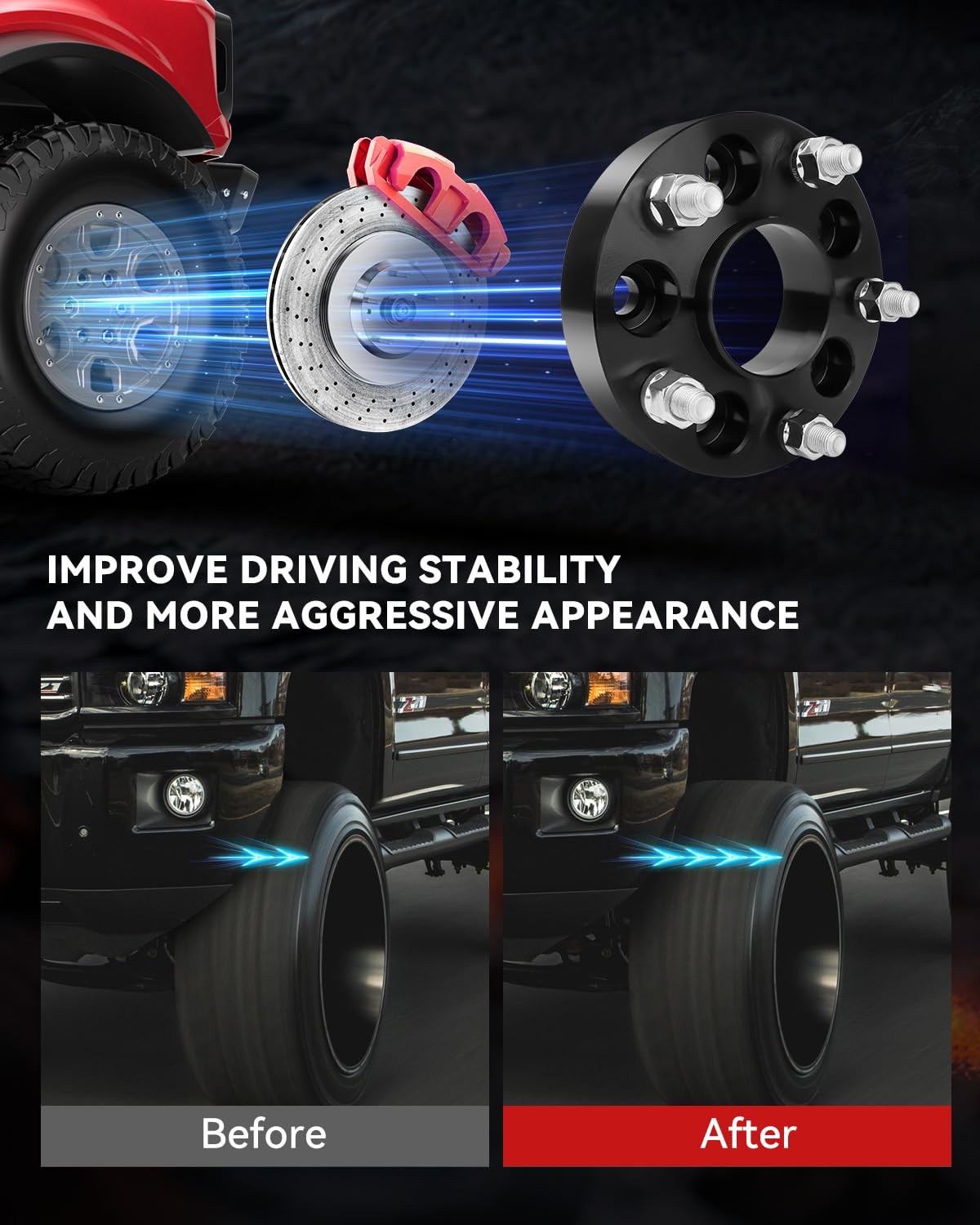 5×4.5 to 5×5 Wheel Adapters for Wrangler JK Wheels on Ranger Vehicle, 1.25 inch