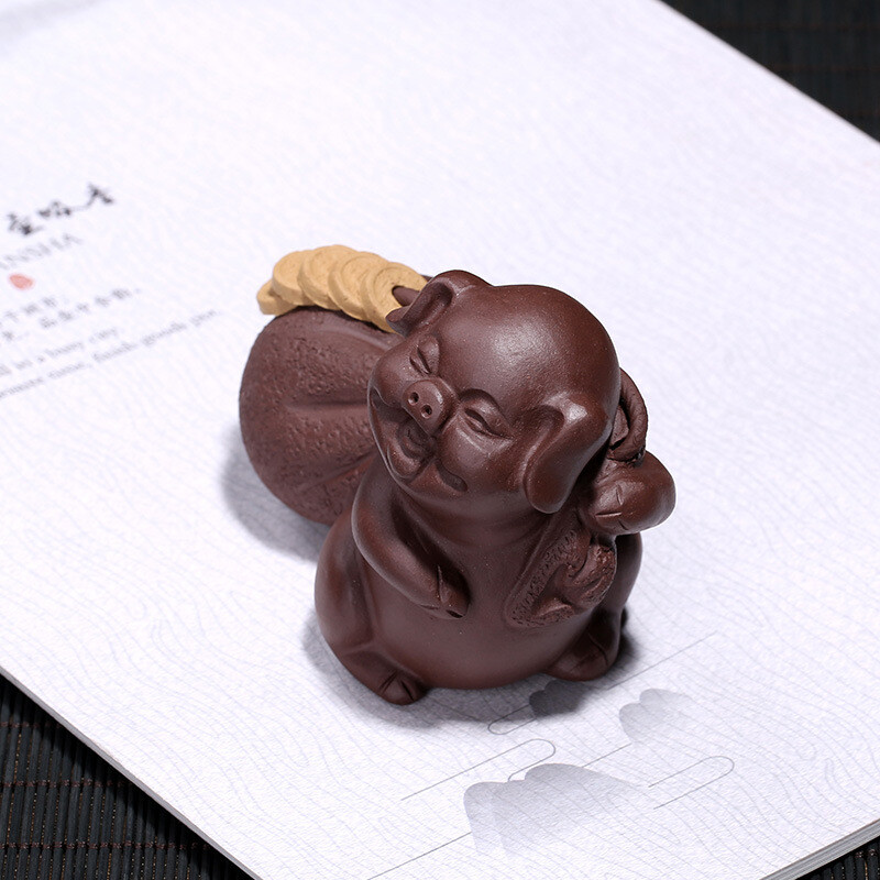 Pig Statue Yixing Zisha Tea Pet Wealthy Coin Mascot House Warming Gift Tea Play