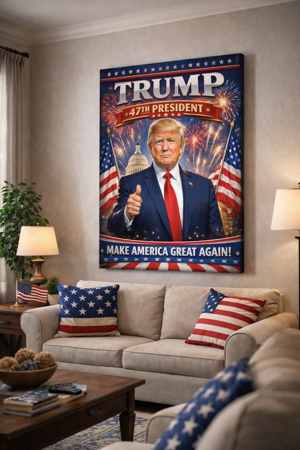 MAGA Donald Trump Patriotic Wall Art 47th President USA Gift Canvas Home Decor A