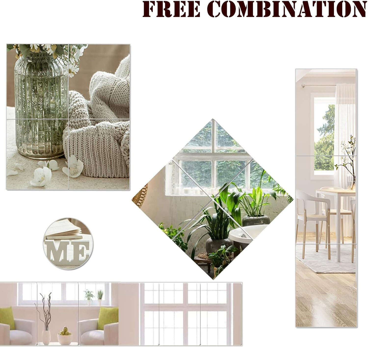 8×6 Inches Self Adhesive Acrylic Mirror Tiles 0.2mm Waterproof Flexible Mirror W