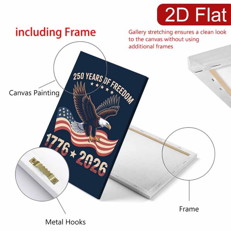 Freedom Eagle 1776-2026 Framed Canvas, USA Independence Patriotic Decor
