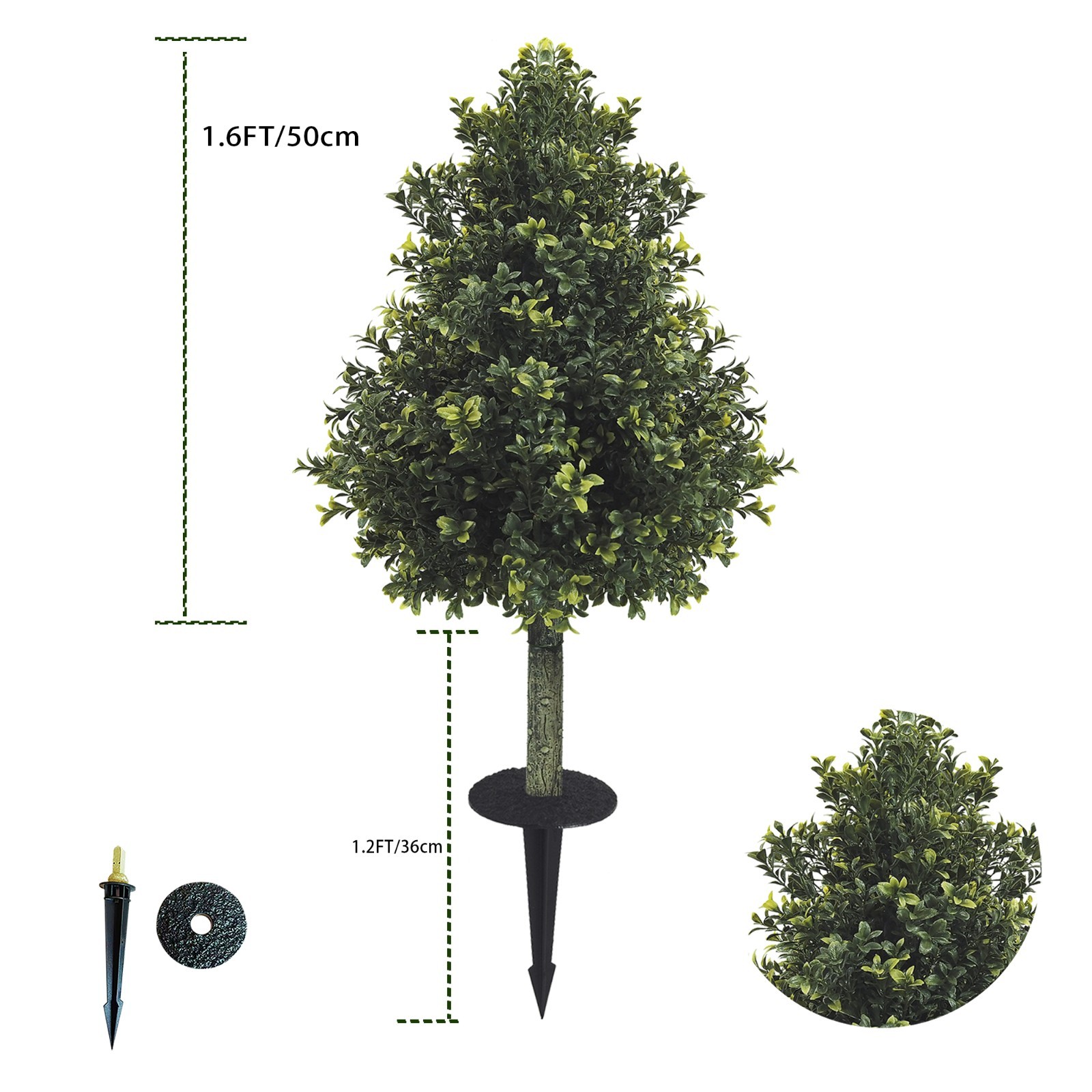 2Pack Artificial Boxwood Topiary, Outdoor Fake Evergreen Plants with GroundStake