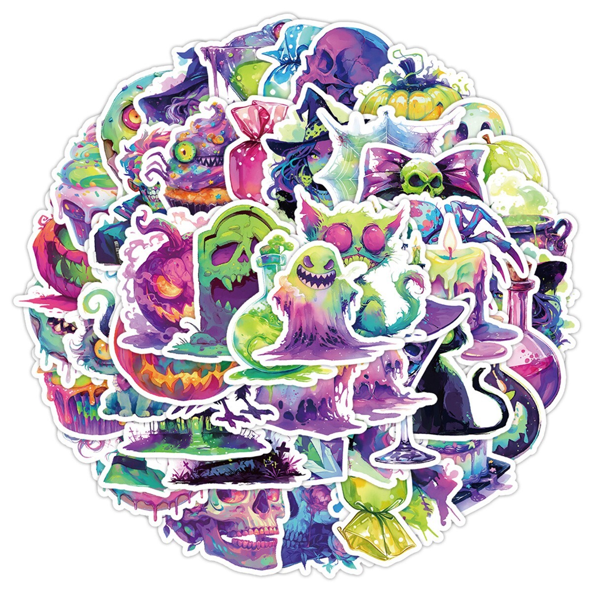 50 Pcs Stickers Neon Halloween Laptop Luggage Skateboard Auto Car Graffiti Vinyl