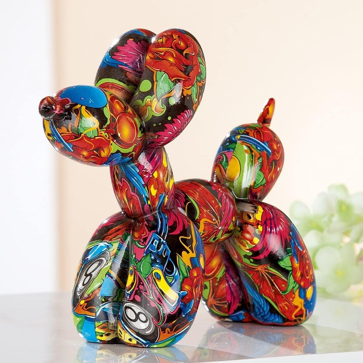 Graffiti Balloon Dog Statue, Modern Pop Art Sculpture, Multicolor Resin Home Dec