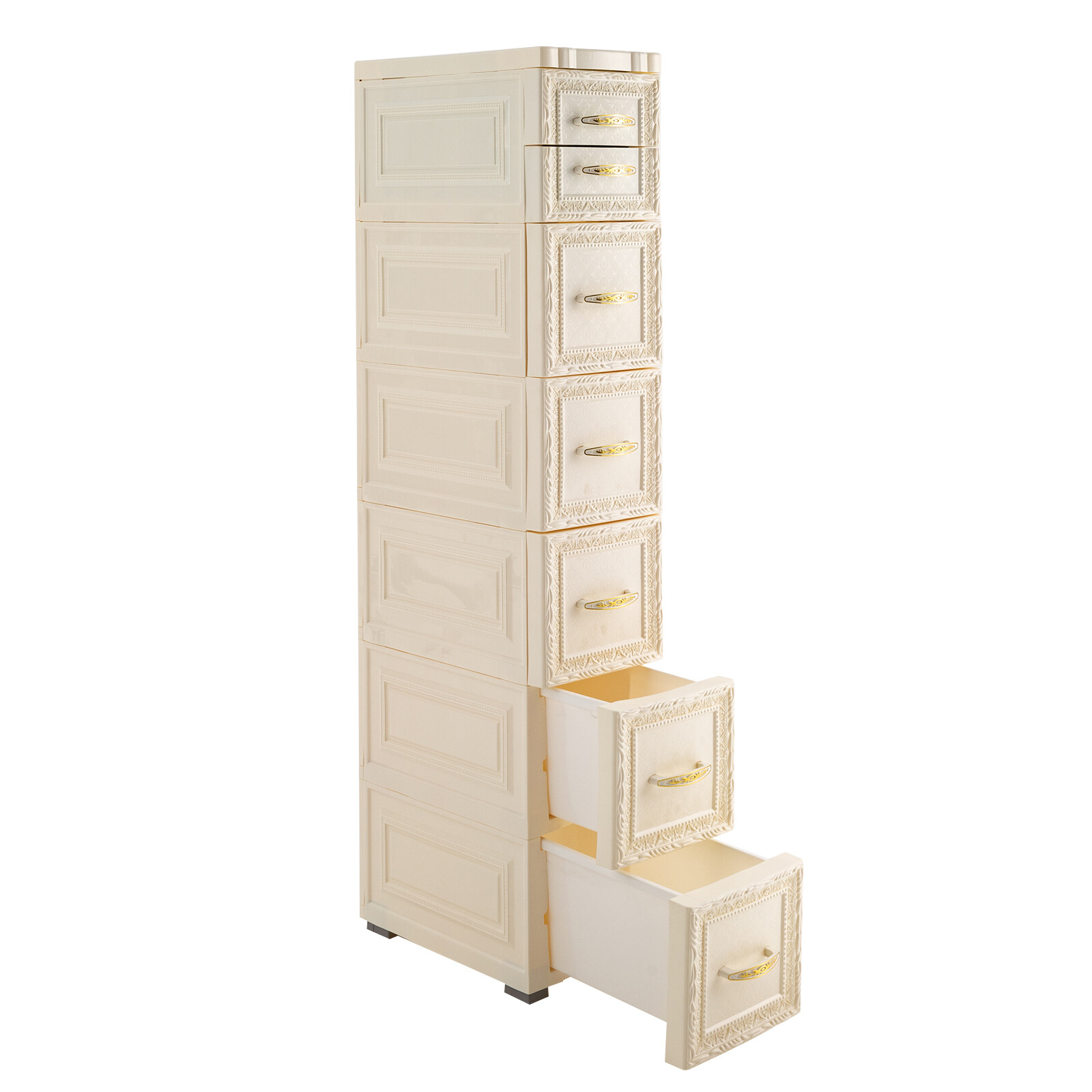 6Tier Bathroom Floor Cabinet, Vertical Storage Unit with Drawers and Casters