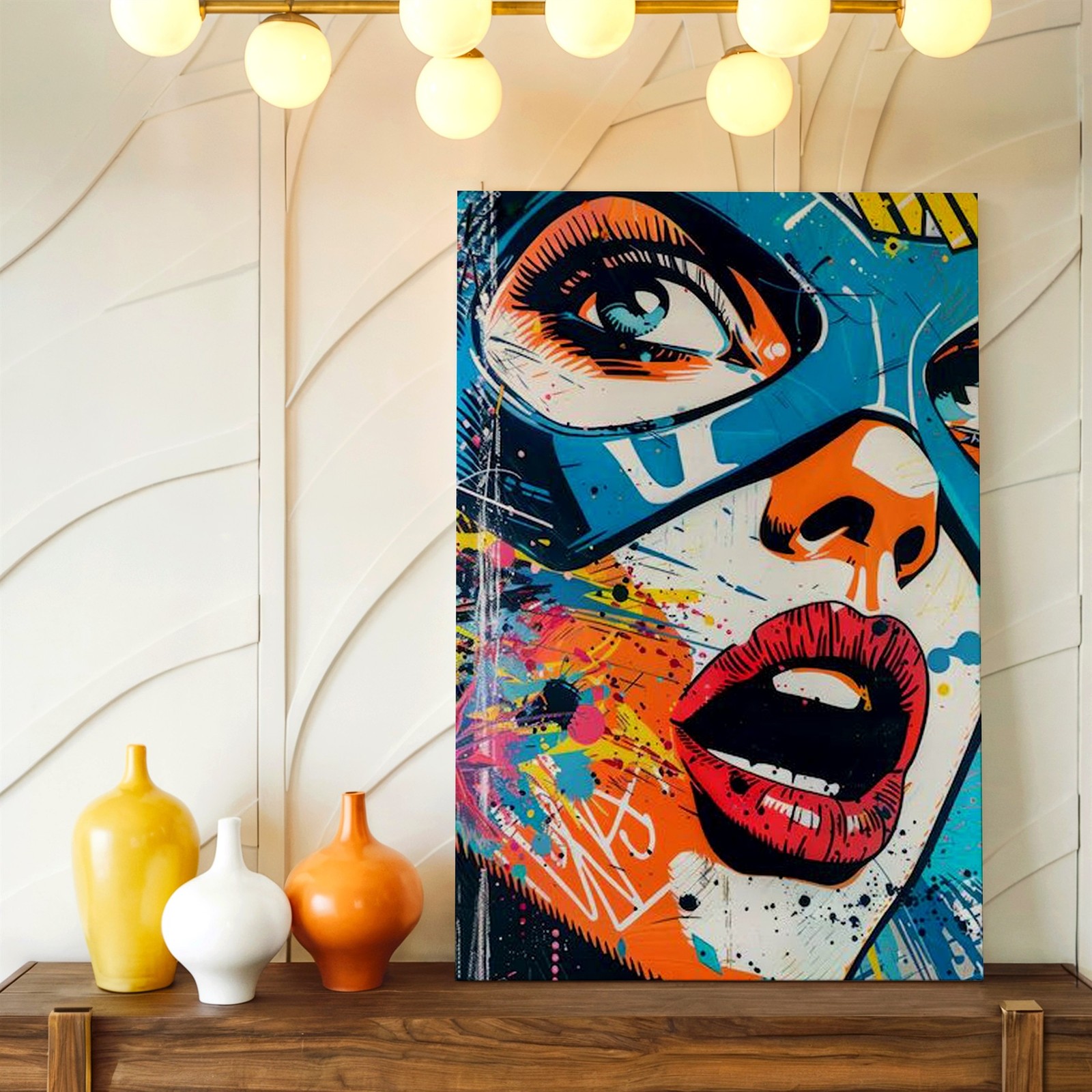Wall Art Pop Art Masked Woman Face Canvas Print Colorful Graffiti Poster Print