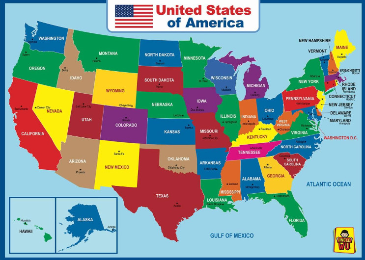 United State Map Laminated Poster -Double Side Educational Poster For Kids/Ad