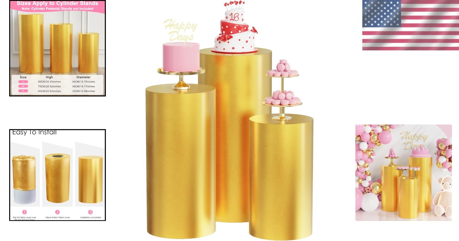 Elastic Spandex Cylinder Pedestal Stand Covers for Party Wedding Decor 3pcs