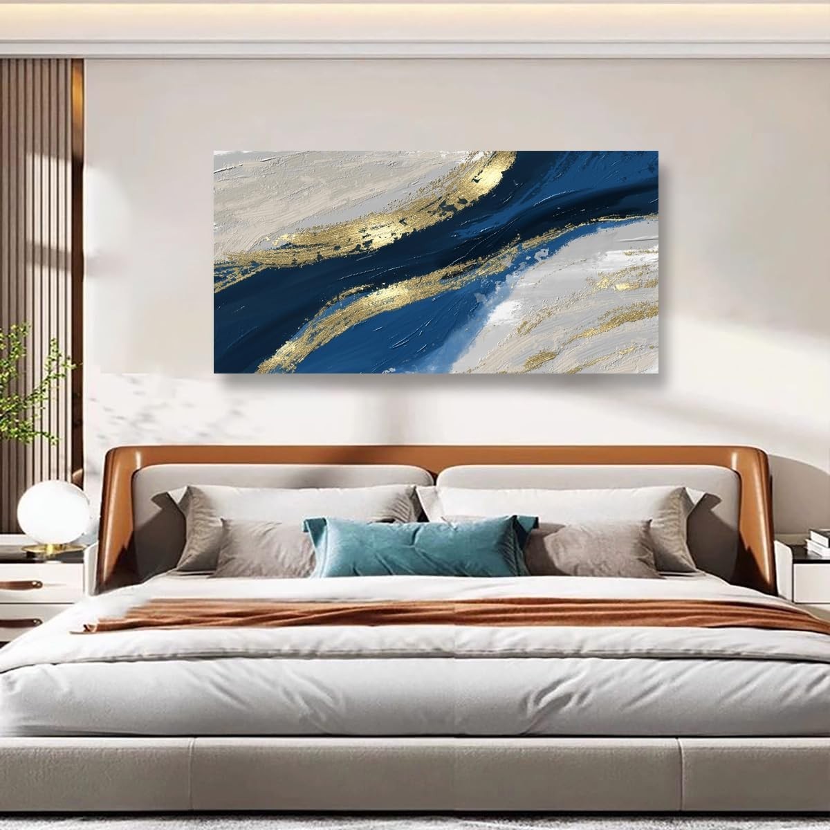 Unique Abstract Canvas Wall Art – 20x40in Golden Blue Modern Print for Any Room