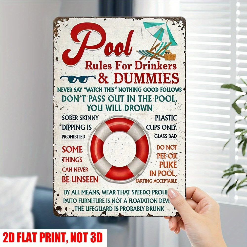 Retro Funny Pool Rule Metal Sign Wall Decor Backyard Swimming Pool Patio Outdoor