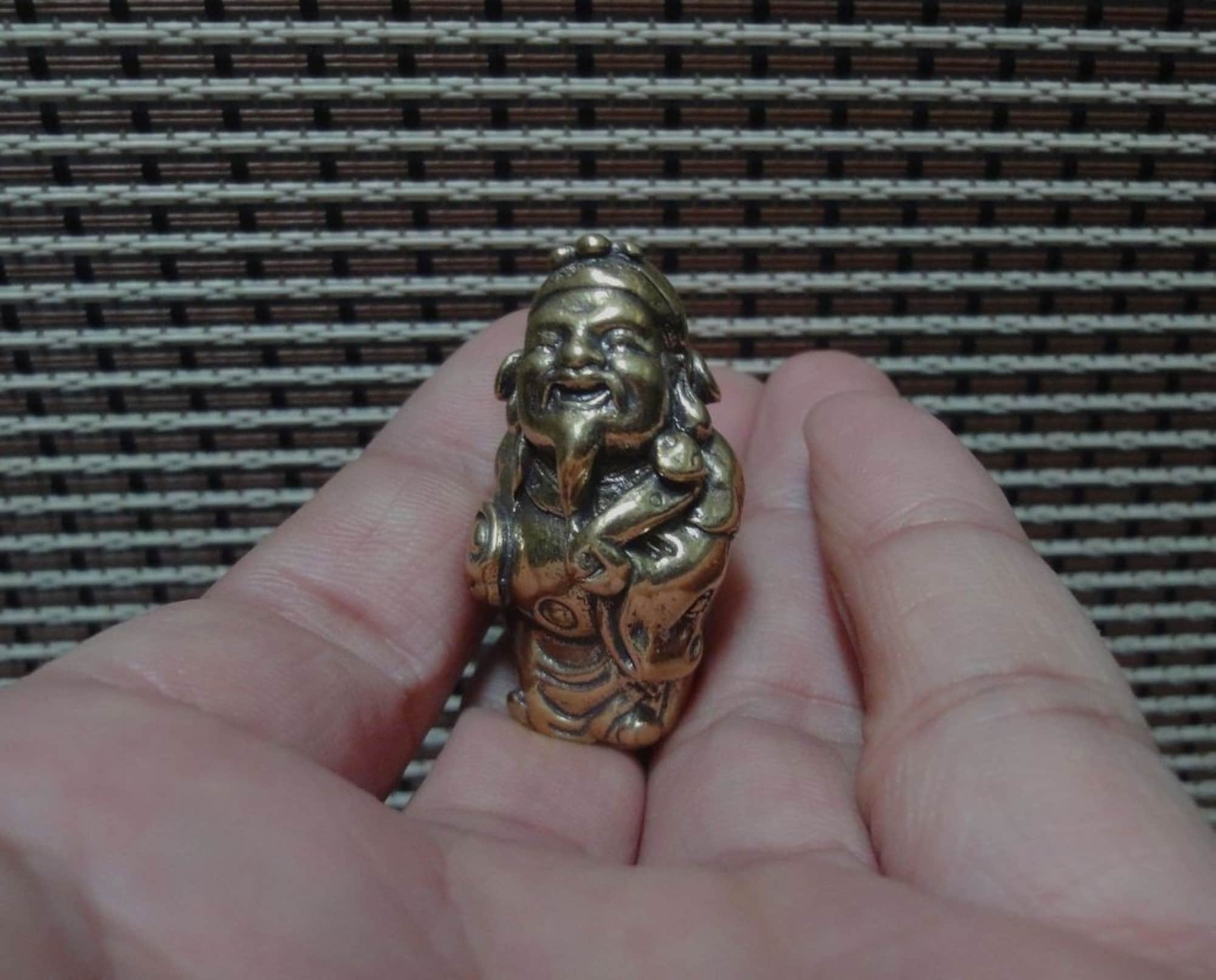 Vintage Solid Brass Chinese God of Wealth ”FengShui” Man Statue for Home Decor