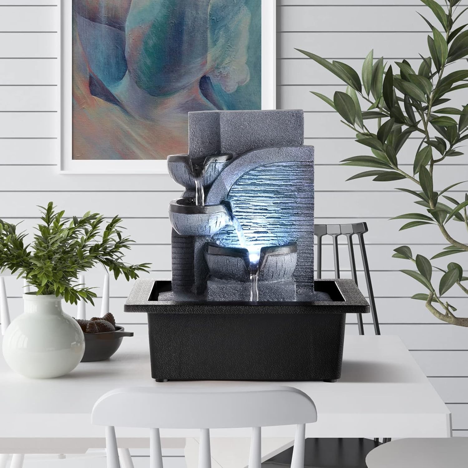 Zen Water Fountain with LED Lights – Relaxing Indoor Feature