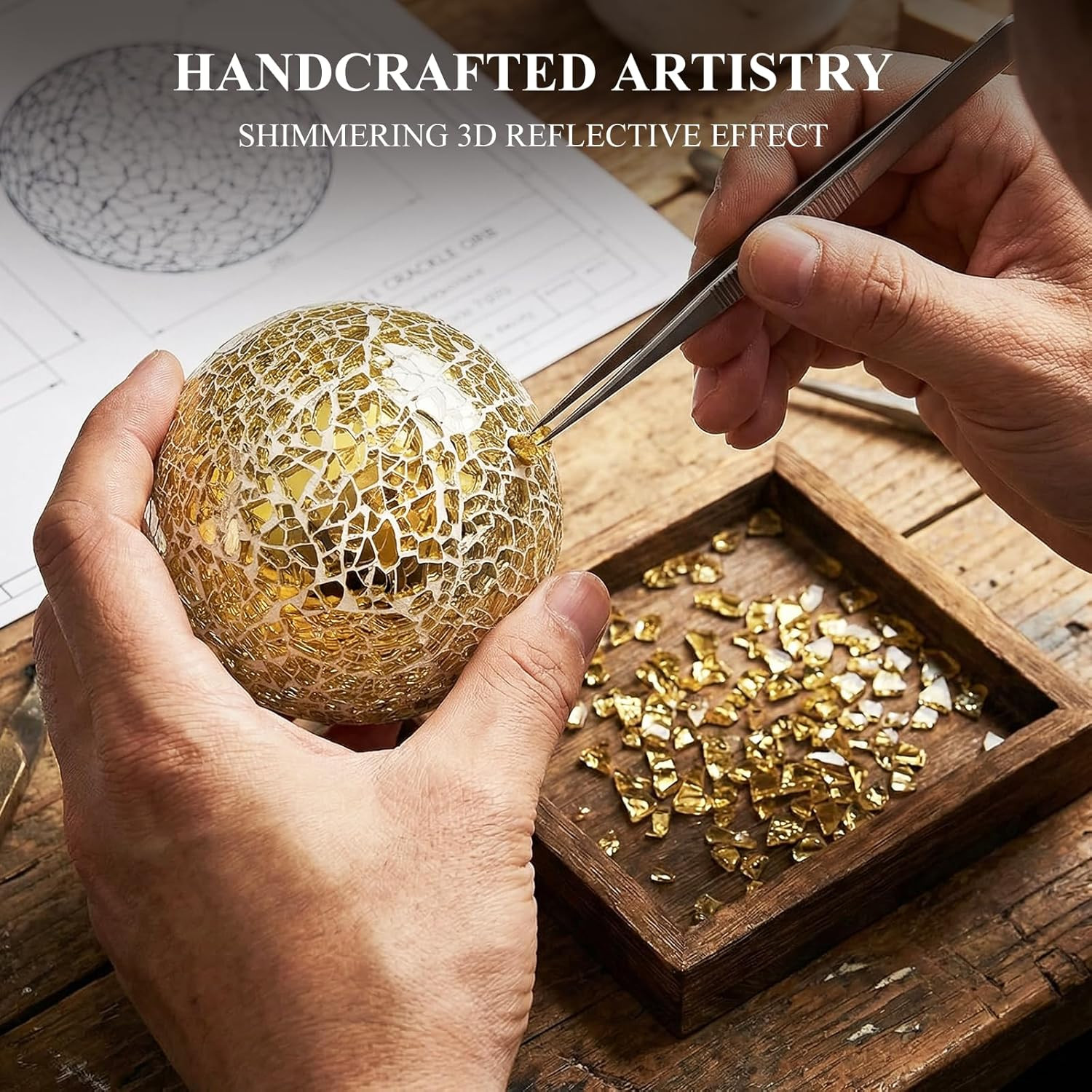 5PCS Decorative Balls for Bowls, 3 Inch Gold Orbs Glass Balls for Centerpiece Bo