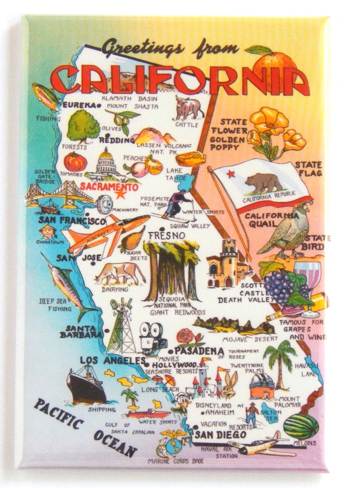 Greetings from California (Map) FRIDGE MAGNET travel souvenir