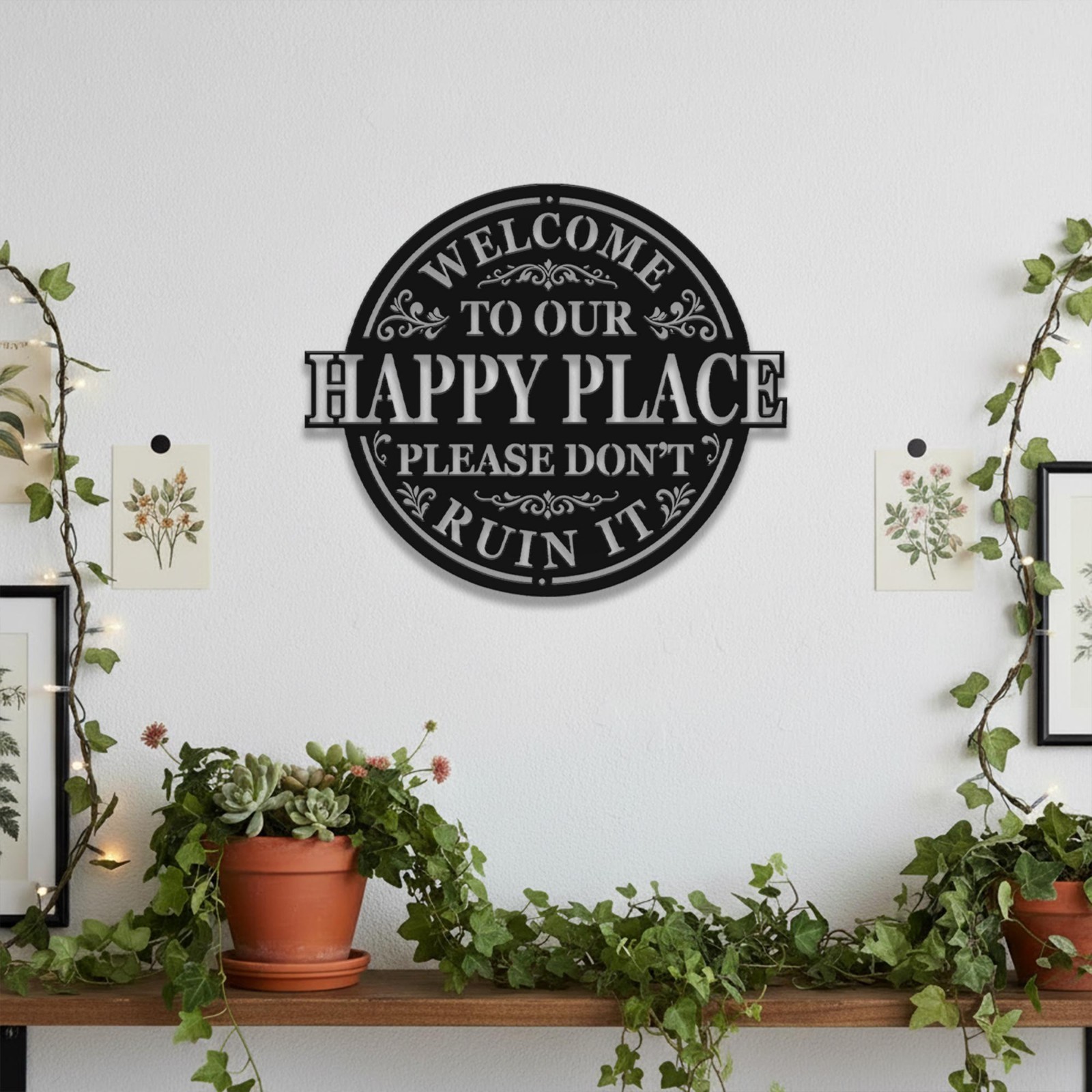 ”Happy Place” Funny Metal Sign – Humorous Home & Patio Wall Decor