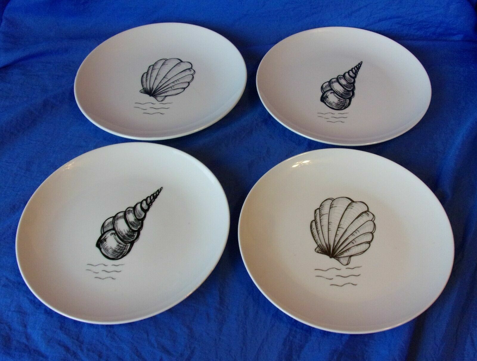 Siaki Brand Seashell Motif 7.75″ Ceramic Plates Set of 4 SALT LIFE