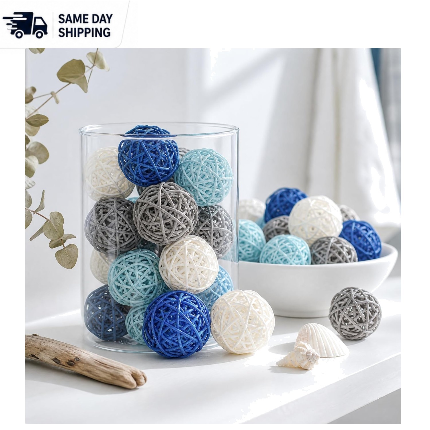 Elegant 24 Pcs Blue Rattan Balls – Versatile Decorative Orbs for All Occasions