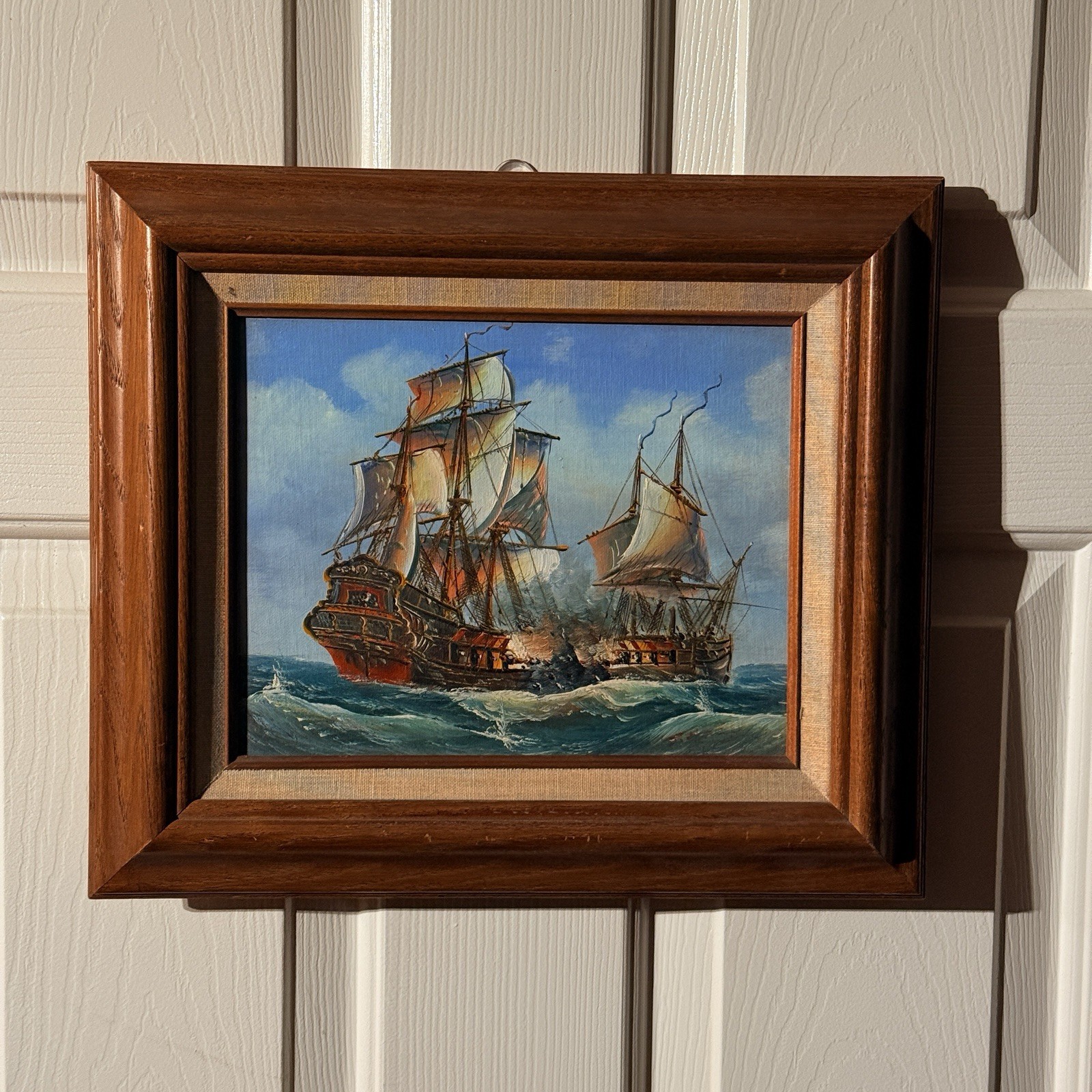 Vintage J. Harvey Original Maritime Oil Painting — 18th Century Tall Ships