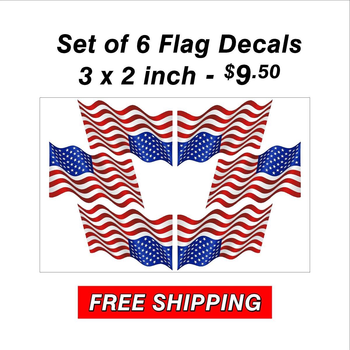 Set of Right and Left Waving American Flag Stickers