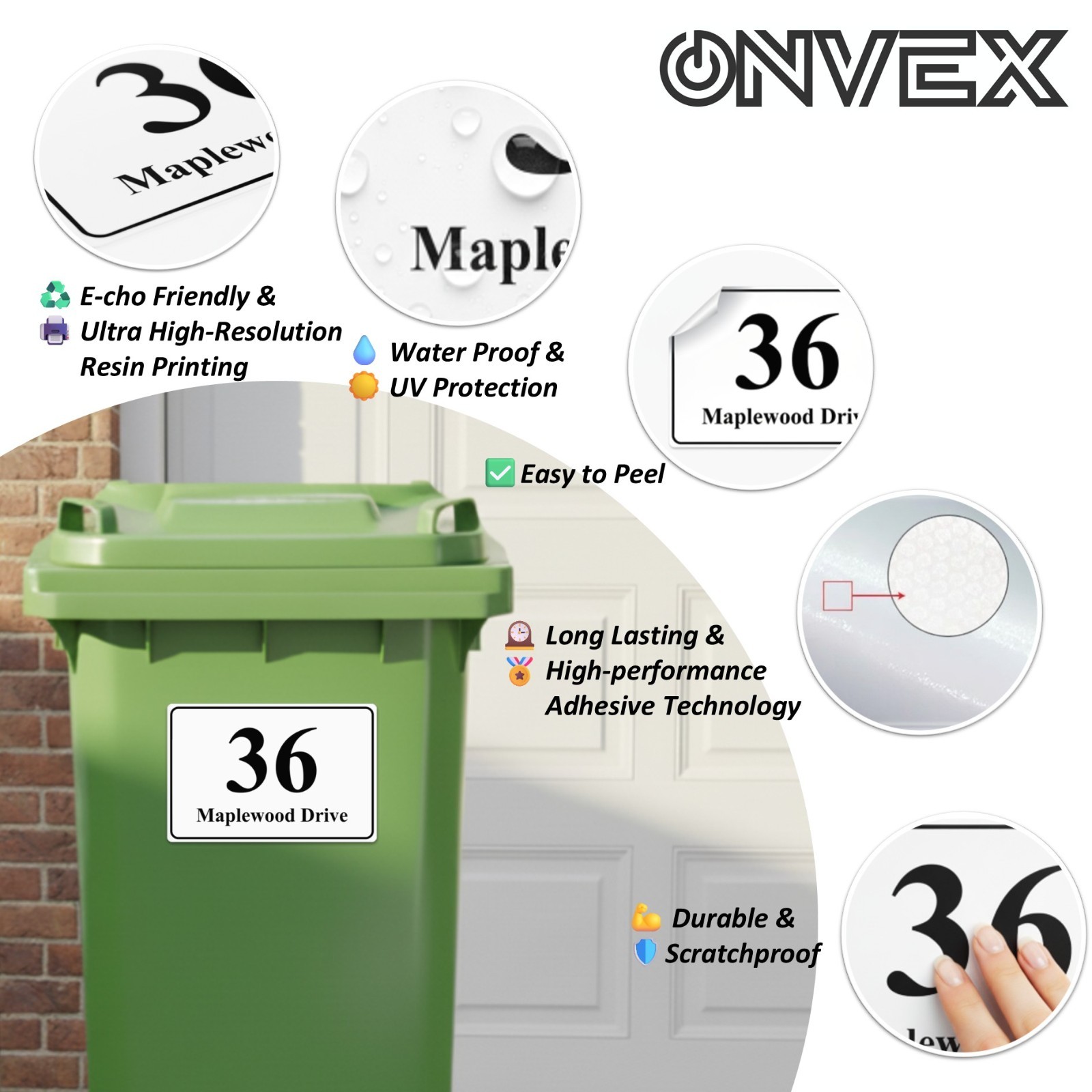 4 x PET Wheelie Bin Stickers Numbers Personalised Custom House Street Bin Number