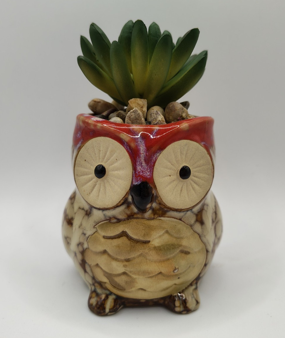 Owl Planter with Artificial Succulent Plant