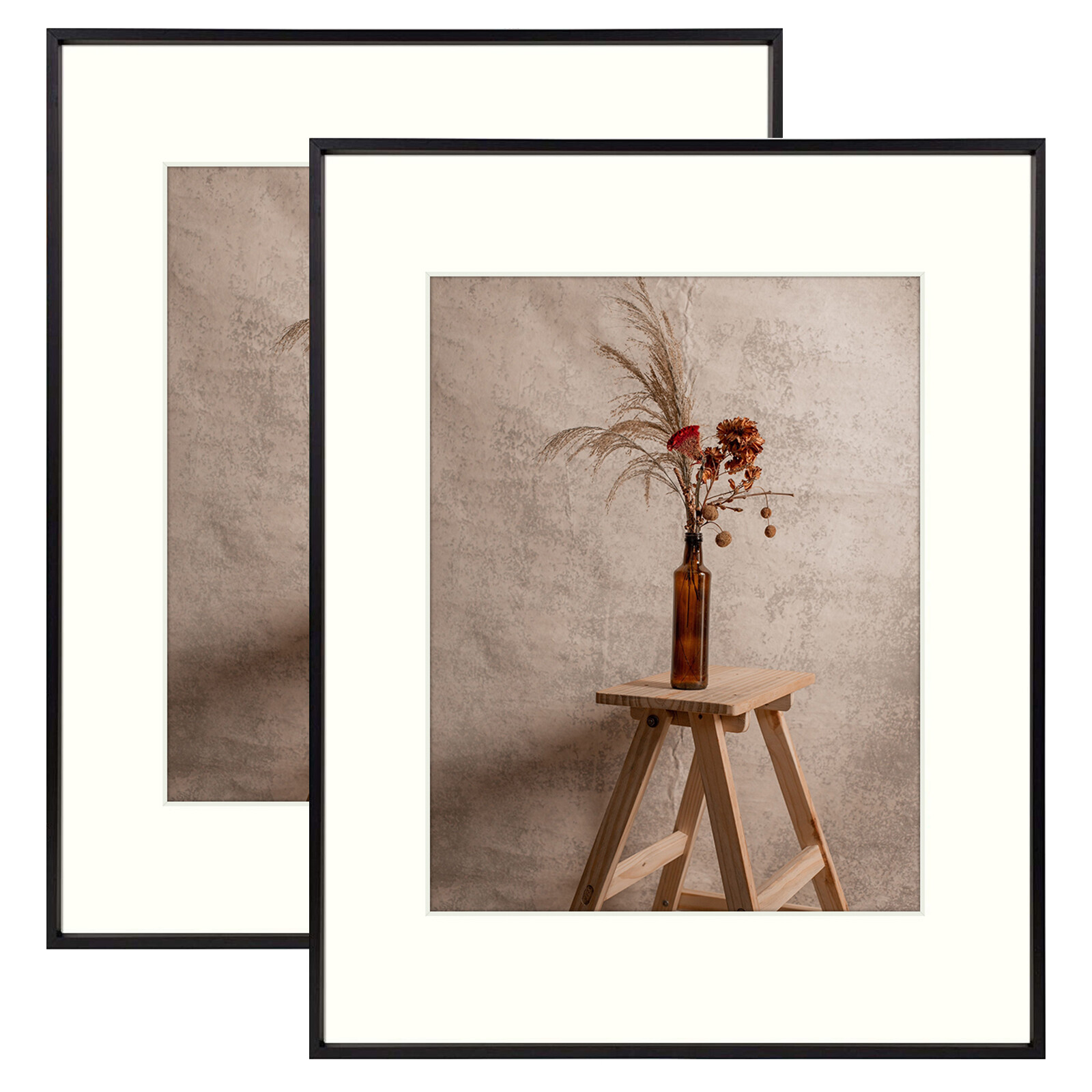 2 Pack Aluminum Picture Frame Real Glass Ivory Mat Horizontal and Vertical