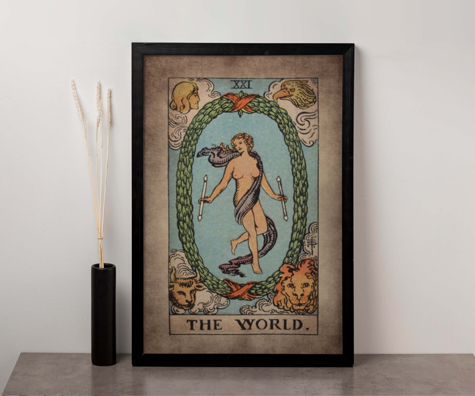 Tarot Card The World framed canvas print or poster Magic vintage wall Home Decor