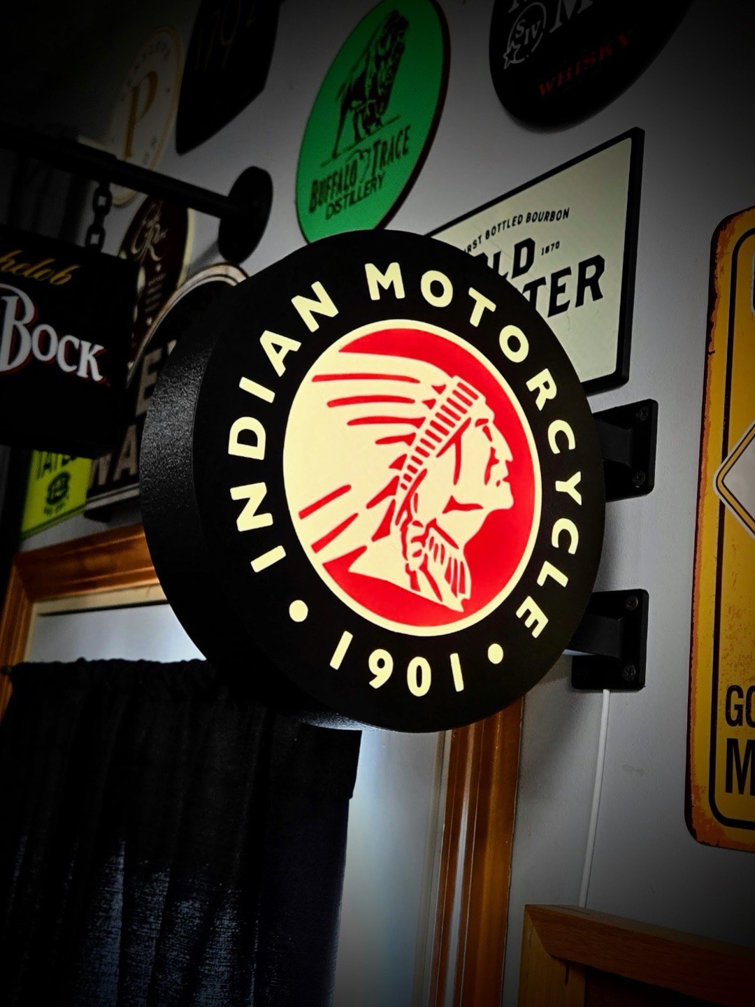 Indian Motorcycle Round LED Light Box | Double Sided Garage Sign RGB