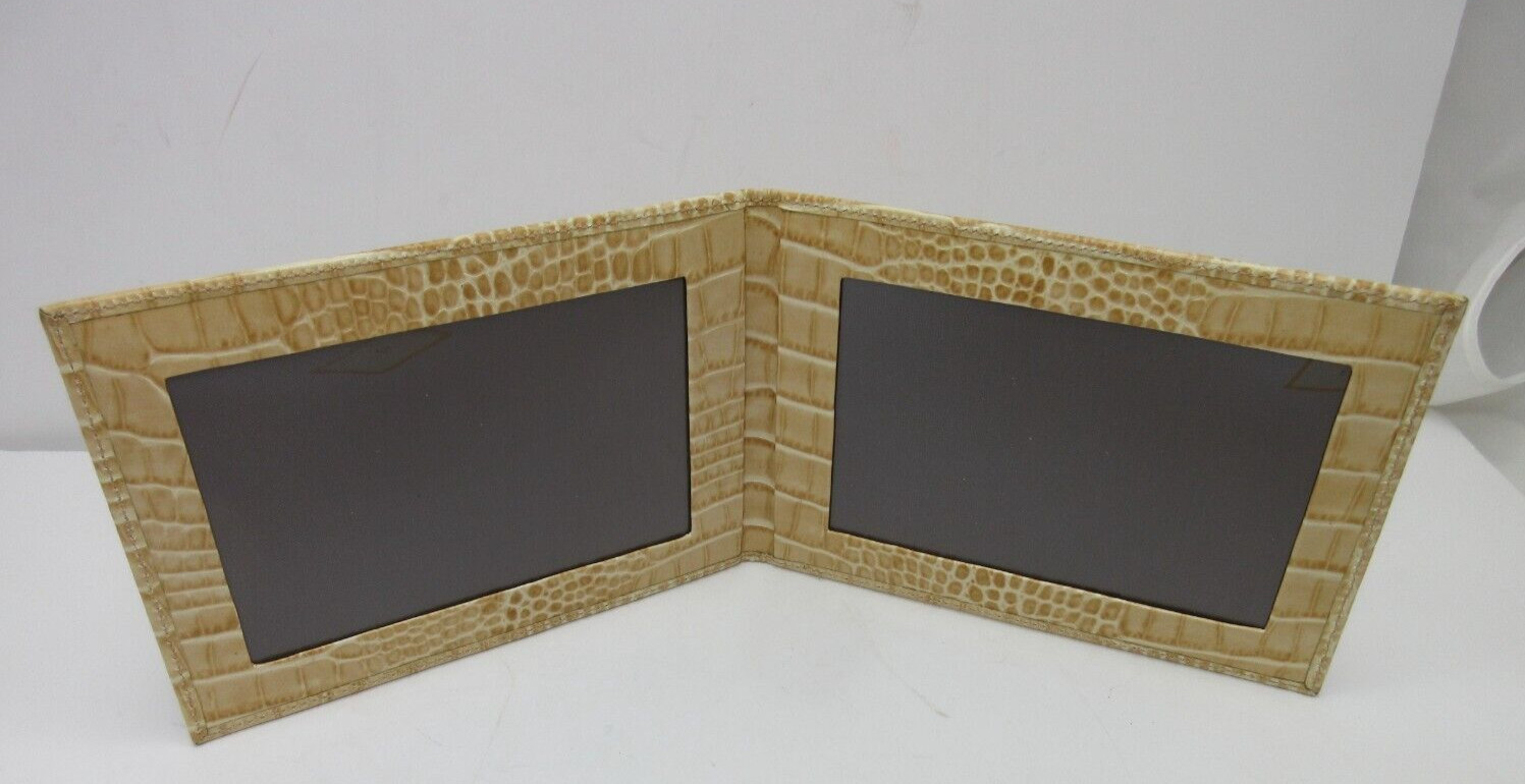 Photo Frame Leather Bifold holds TWO 4×6″ Photos Horizontal Graphic Image $125