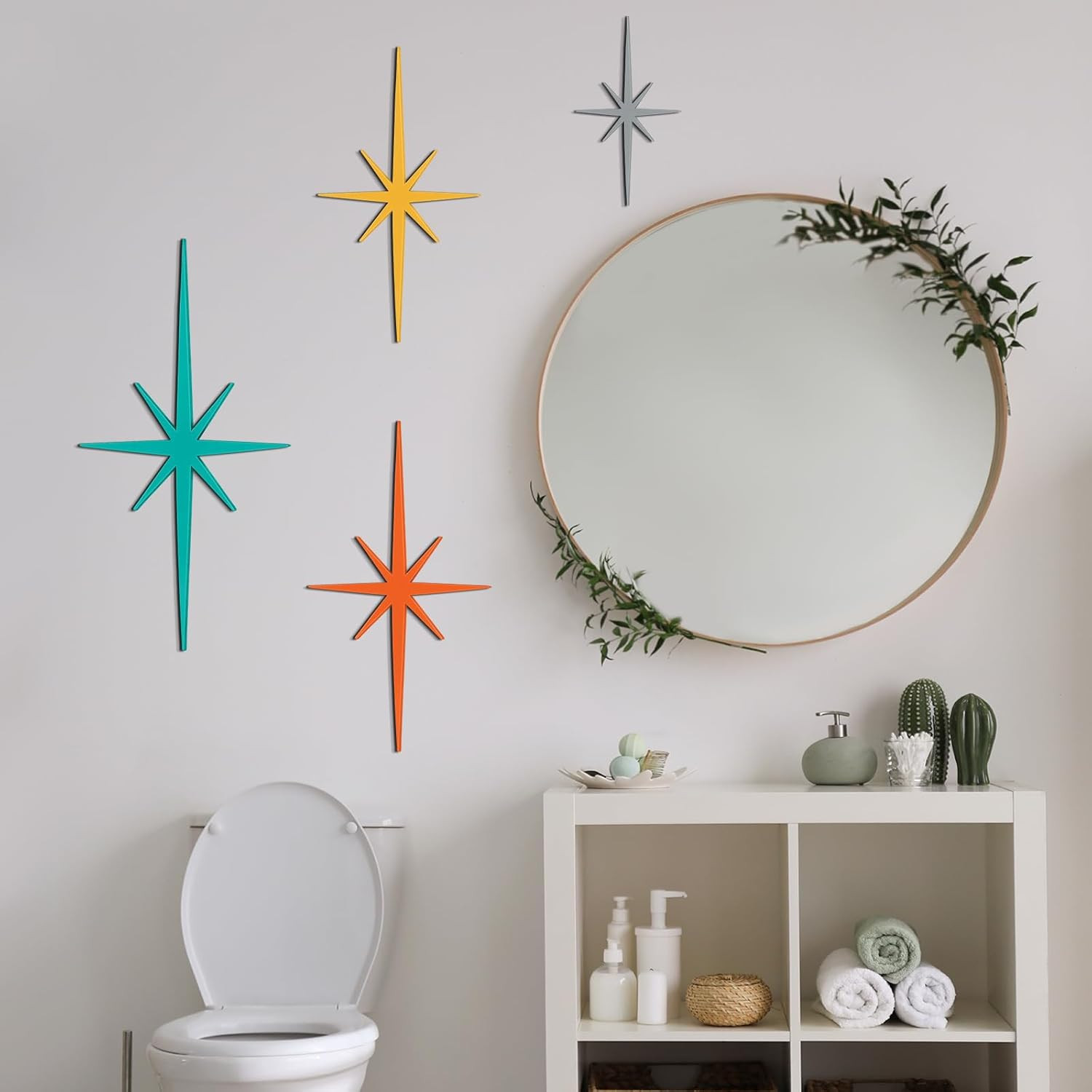 4 Pcs Cast Iron Starburst Wall Decor Mid Century Modern Decor Retro 8 Pointed At
