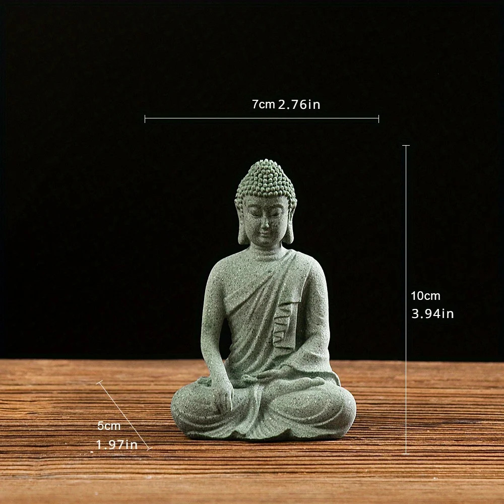 Mini Buddha Statue Garden Fish Tank Decor Zen Figurine Green Sandstone