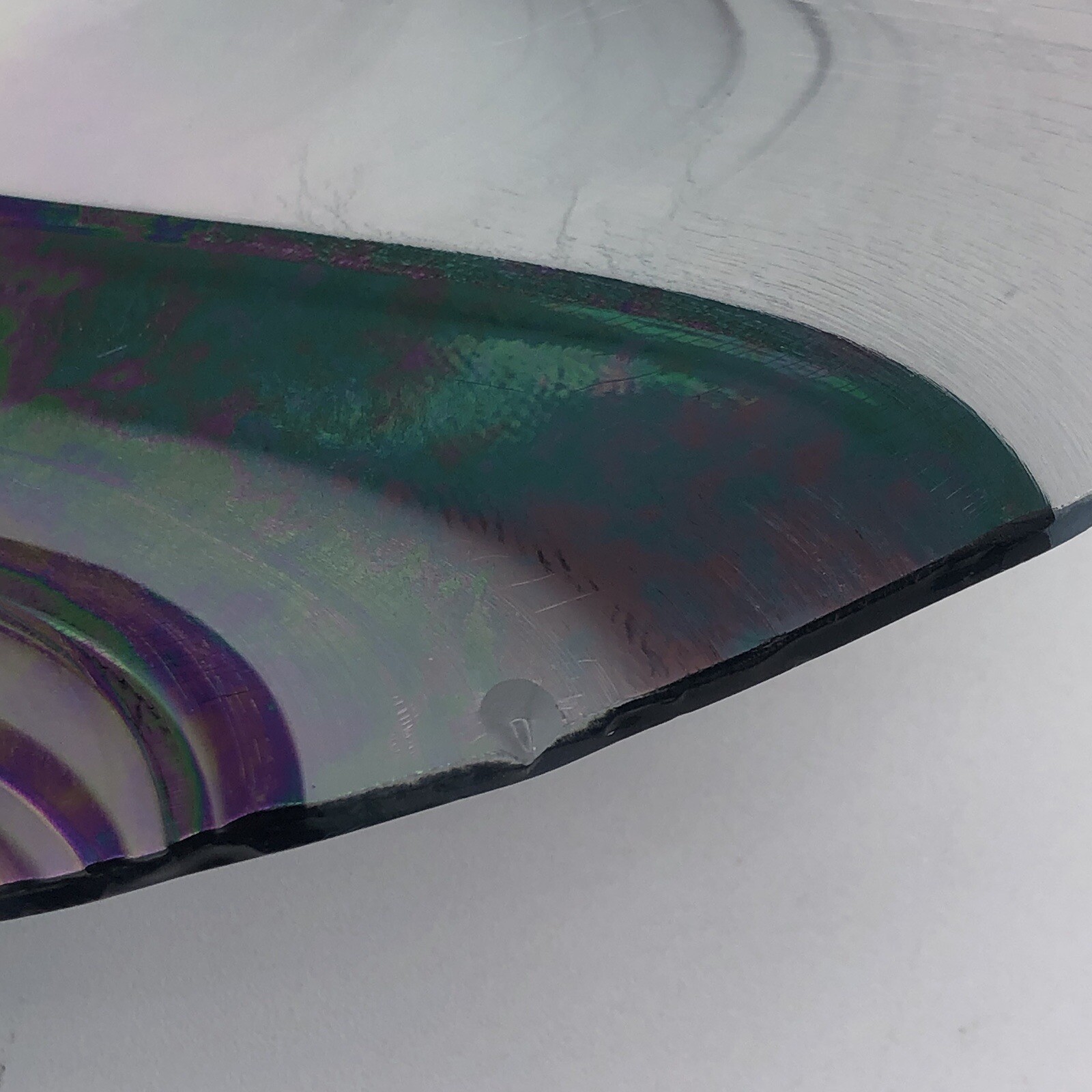 Iridescent Opalescent (Oil Slick) Glass Charger/Platter With Silver Metal Stand