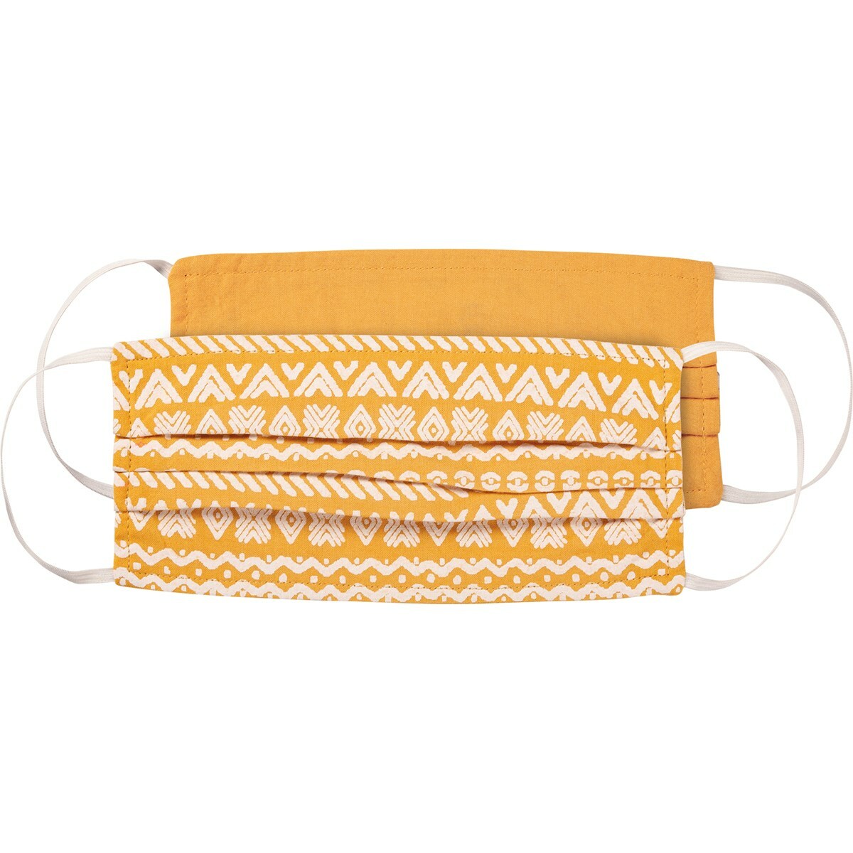 NEW!~Reversible Cotton Face Two Ply Pleated Mask~Saffron Geometric Pattern
