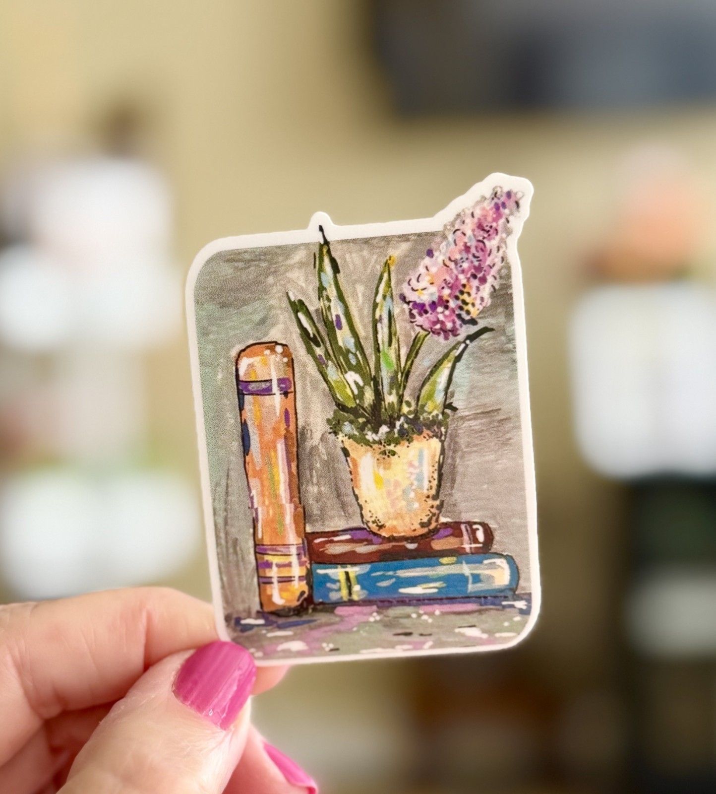 Floral Books Sticker, ACEO Book Love Sticker, Book Painting Decal, Waterproof